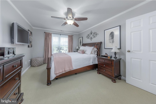 606 Yorkshire Ct, Sewell, NJ 08080 - bedroom featuring light colored carpet, crown molding, a ceiling fan, and baseboards