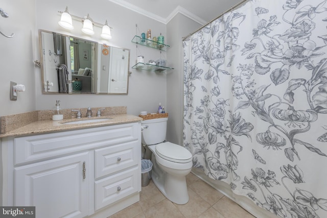606 Yorkshire Ct, Sewell, NJ 08080 - full bathroom featuring ornamental molding, tile patterned floors, vanity, toilet, and curtained shower