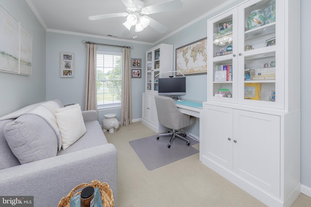 606 Yorkshire Ct, Sewell, NJ 08080 - office space with ornamental molding, light carpet, a ceiling fan, and baseboards