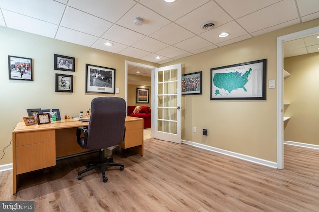 102 Warwick Way N, Wales, PA 19454 - home office with light wood-style flooring, baseboards, a paneled ceiling, and recessed lighting