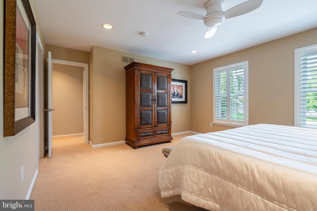 102 Warwick Way N, Wales, PA 19454 - bedroom with baseboards, light colored carpet, multiple windows, recessed lighting, and ceiling fan