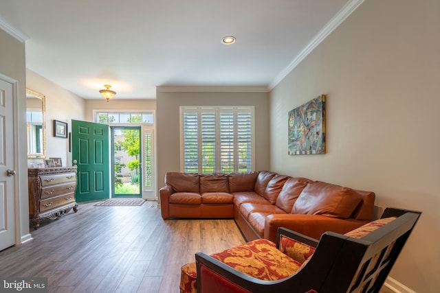 102 Warwick Way N, Wales, PA 19454 - living area with ornamental molding, wood finished floors, and recessed lighting