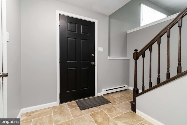 8892 Mckinley Ct, Hummelstown, PA 17036 - entryway featuring a baseboard heating unit, stairs, and baseboards