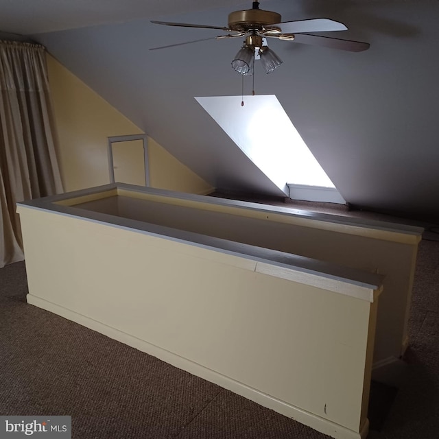 617 Oak St, Allentown, PA 18102 - bonus room with carpet, a ceiling fan, vaulted ceiling, and a skylight
