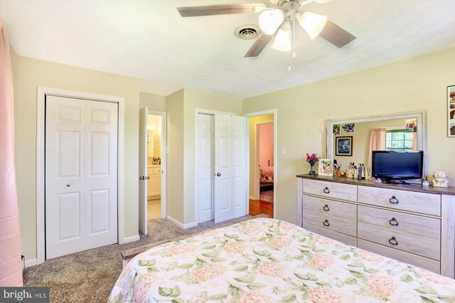 3476 Messersmith Rd, York, PA 17408 - bedroom featuring multiple closets, baseboards, carpet, and a ceiling fan