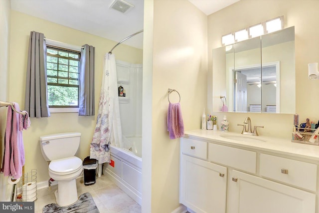 3476 Messersmith Rd, York, PA 17408 - full bath featuring toilet, vanity, shower / bath combo with shower curtain, tile patterned floors, and baseboards