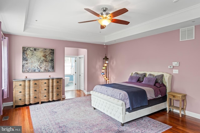 4300 Mountain Laurel Way, Brandywine, MD 20613 - bedroom featuring a tray ceiling, wood finished floors, ornamental molding, baseboards, and ceiling fan