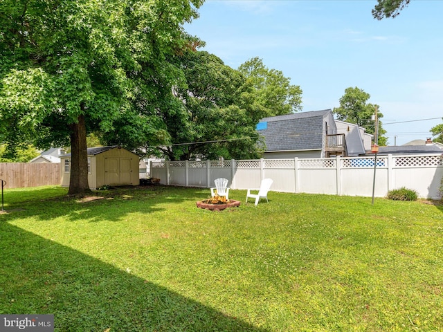 29 8th St, Colonial Beach, VA 22443 - fenced backyard featuring an outdoor fire pit and a storage unit