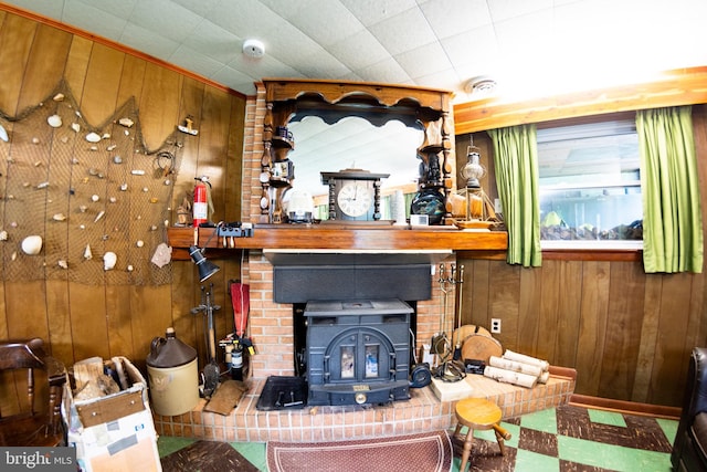 2720 Hidden Valley Rd, Accokeek, MD 20607 - living room with wooden walls and a wood stove
