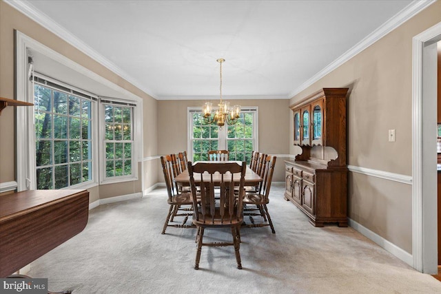 1381 Sunwood Ter, Annapolis, MD 21409 - carpeted dining room featuring a chandelier, baseboards, and ornamental molding