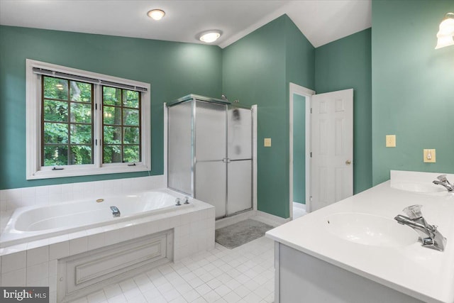 1381 Sunwood Ter, Annapolis, MD 21409 - full bath with a garden tub, tile patterned floors, a shower stall, and double vanity