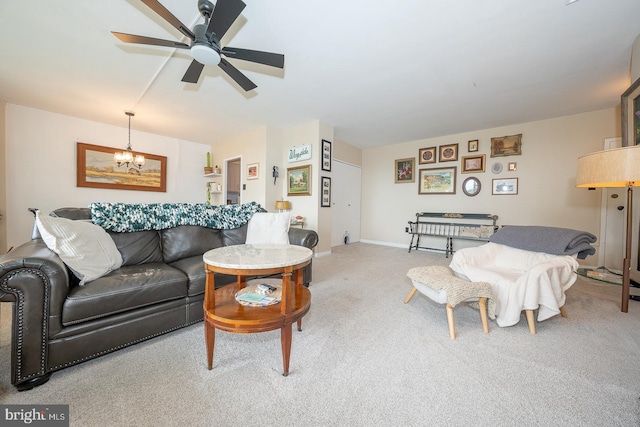 7900 Old York Rd Unit 704-B, Elkins Park, PA 19027 - carpeted living room featuring a chandelier and a ceiling fan