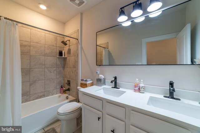 233 W Ponds Edge Dr, Media, PA 19063 - full bath featuring double vanity, shower / bath combo, toilet, and tile patterned floors