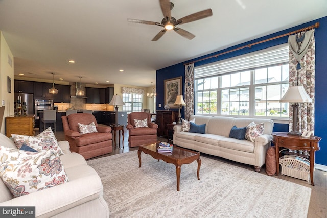 2038 Morgan Creek Dr, Quakertown, PA 18951 - living area featuring a ceiling fan, recessed lighting, and wood finished floors