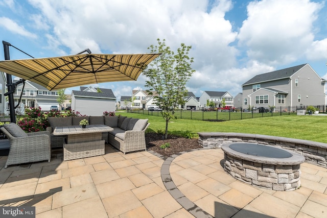2038 Morgan Creek Dr, Quakertown, PA 18951 - view of patio with a residential view and an outdoor living space with a fire pit