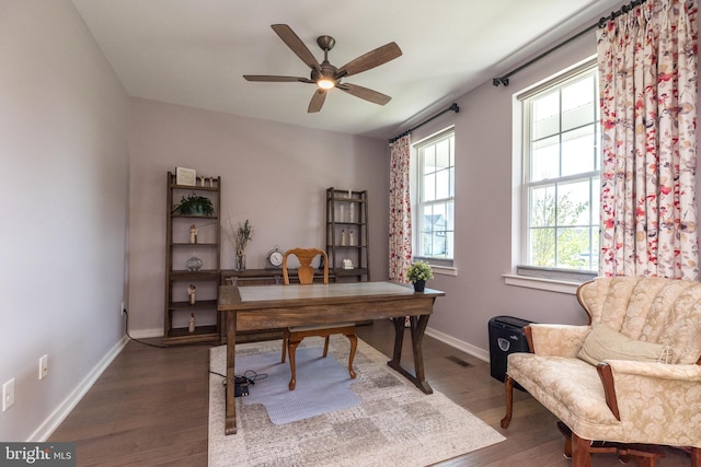 2038 Morgan Creek Dr, Quakertown, PA 18951 - office space with dark wood-style flooring, a ceiling fan, and baseboards