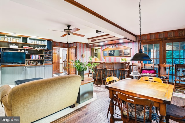 2317 Nancarles Dr, Gambrills, MD 21054 - dining space with a bar, hardwood / wood-style floors, and a ceiling fan