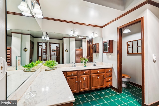 2317 Nancarles Dr, Gambrills, MD 21054 - bathroom with ornamental molding, double vanity, and tile patterned flooring