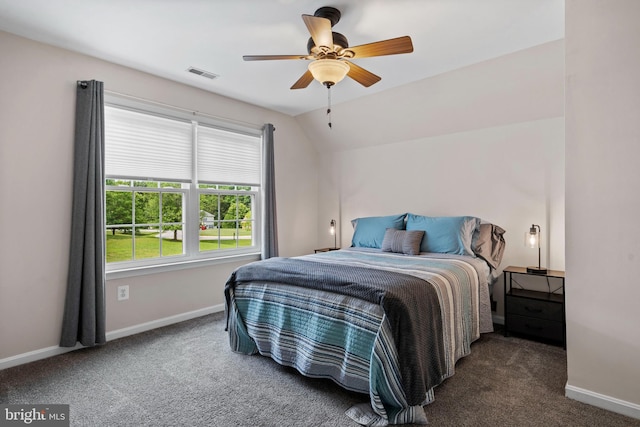 6000 Clairemont Dr, Owings, MD 20736 - carpeted bedroom with baseboards, a ceiling fan, and lofted ceiling
