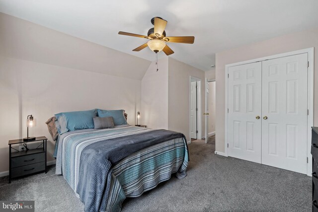 6000 Clairemont Dr, Owings, MD 20736 - carpeted bedroom featuring baseboards, a closet, and a ceiling fan