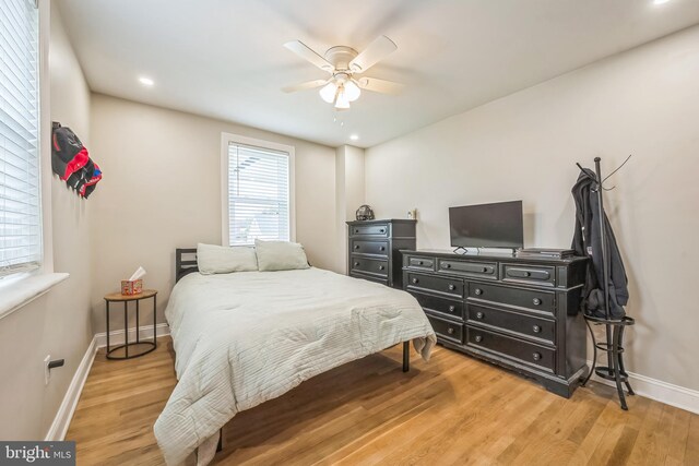330 Date St, Warminster, PA 18974 - bedroom featuring baseboards, wood finished floors, recessed lighting, and ceiling fan