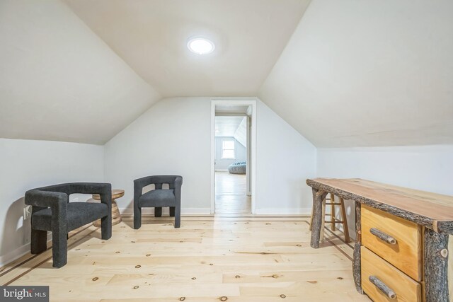 330 Date St, Warminster, PA 18974 - sitting room featuring wood finished floors, vaulted ceiling, and baseboards