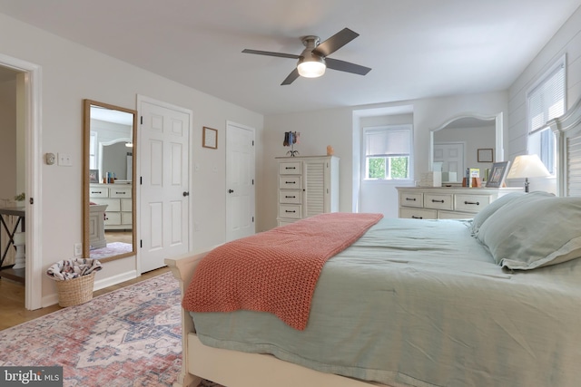 46 Gelsinger Rd, Reading, PA 19608 - bedroom featuring multiple windows, ceiling fan, and wood finished floors