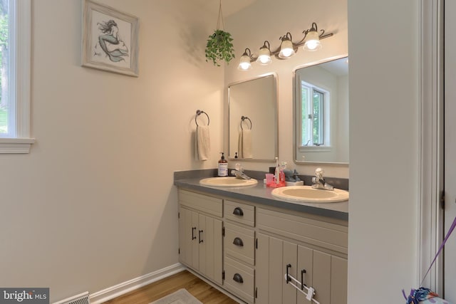 46 Gelsinger Rd, Reading, PA 19608 - full bathroom with double vanity and wood finished floors