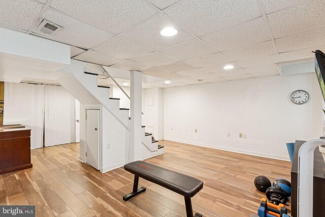 5721 Greenspring Ave, Baltimore, MD 21209 - exercise area featuring wood finished floors, recessed lighting, a paneled ceiling, and baseboards