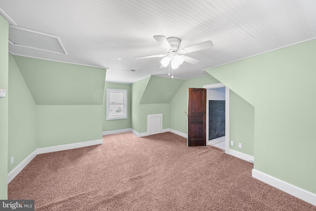 301 Hamilton Blvd, Warsaw, VA 22572 - additional living space with carpet floors, lofted ceiling, baseboards, ceiling fan, and attic access