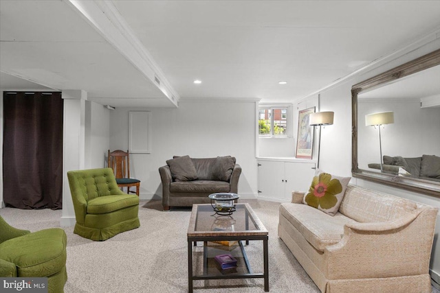233 Rhode Island Ave NW, Washington, DC 20001 - carpeted living room featuring ornamental molding and recessed lighting