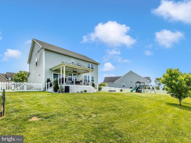 1419 Ramblewood Dr, Emmitsburg, MD 21727 - rear view of house with a playground and a ceiling fan