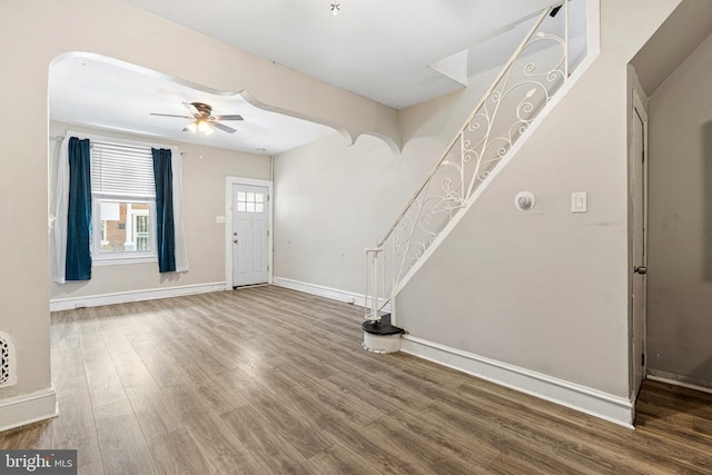 2729 W Seltzer St, Philadelphia, PA 19132 - foyer entrance featuring stairway, wood finished floors, ceiling fan, and baseboards