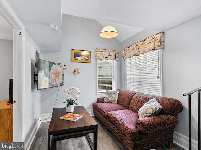 16 Delaware Ave, Rehoboth Beach, DE 19971 - living area with wood finished floors, vaulted ceiling, and baseboards