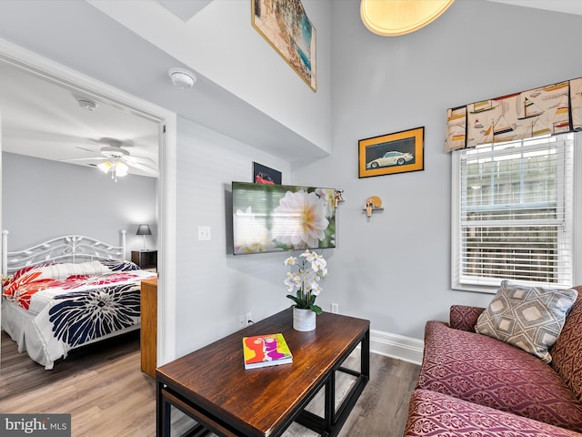 16 Delaware Ave, Rehoboth Beach, DE 19971 - living room with wood finished floors, a ceiling fan, and baseboards