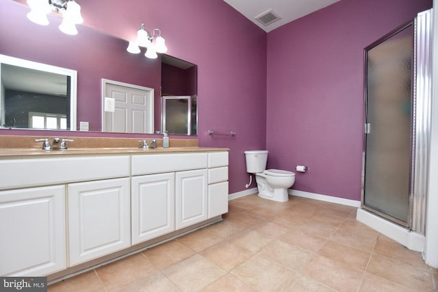 605 N Atlantic Ave Unit 204, Collingswood, NJ 08108 - full bath with a stall shower, a chandelier, double vanity, toilet, and tile patterned floors