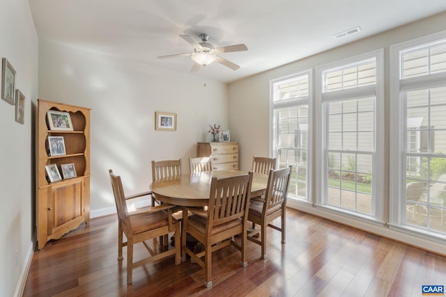 5625 Upland Dr, Crozet, VA 22932 - dining room featuring wood finished floors, a ceiling fan, and baseboards