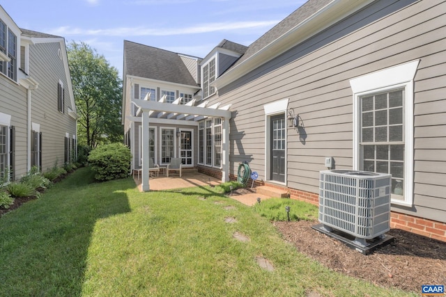 5625 Upland Dr, Crozet, VA 22932 - back of house featuring cooling unit, a pergola, entry steps, a patio, and a yard