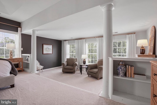 42863 Glyndebourne Ct, Broadlands, VA 20148 - sitting room with decorative columns, plenty of natural light, carpet flooring, and baseboards