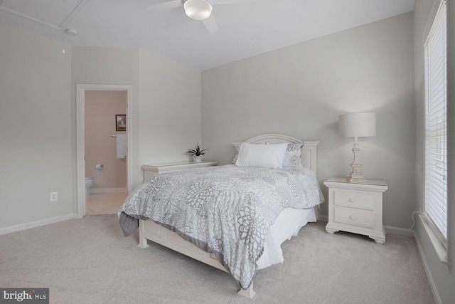 42863 Glyndebourne Ct, Broadlands, VA 20148 - bedroom with light colored carpet, attic access, ensuite bathroom, baseboards, and ceiling fan
