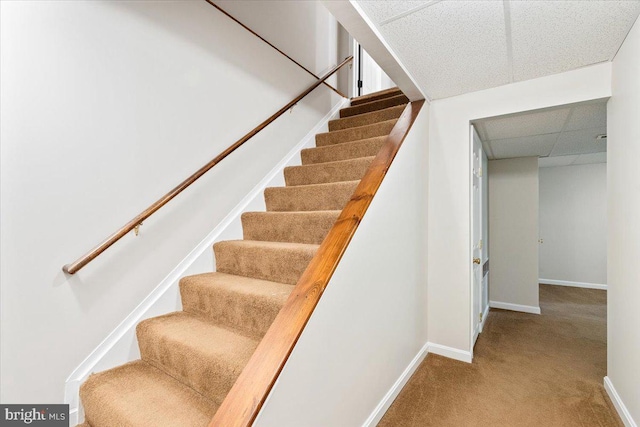 6816 Balmoral Ct, New Market, MD 21774 - staircase with a drop ceiling, carpet flooring, and baseboards