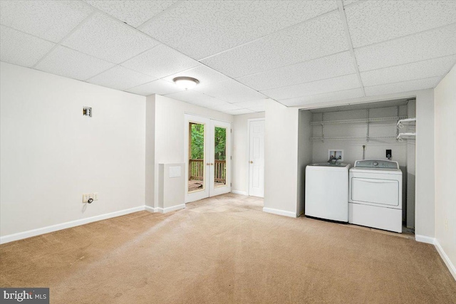 6816 Balmoral Ct, New Market, MD 21774 - laundry room featuring carpet flooring, baseboards, separate washer and dryer, and french doors