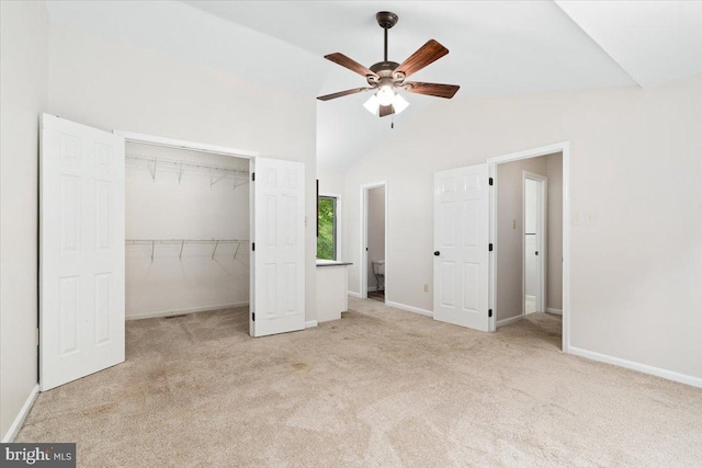 6816 Balmoral Ct, New Market, MD 21774 - unfurnished bedroom with carpet, vaulted ceiling, a closet, baseboards, and a ceiling fan