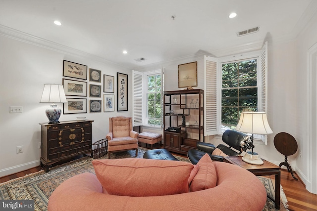1023 N Royal St Unit 207, Alexandria, VA 22314 - living area featuring ornamental molding, baseboards, recessed lighting, and wood finished floors