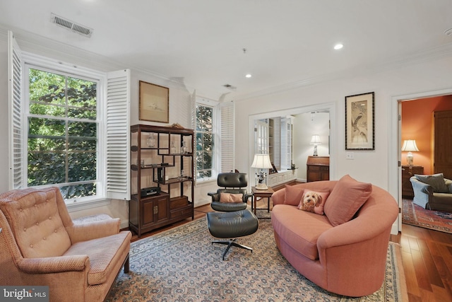 1023 N Royal St Unit 207, Alexandria, VA 22314 - living area featuring ornamental molding, hardwood / wood-style floors, and recessed lighting