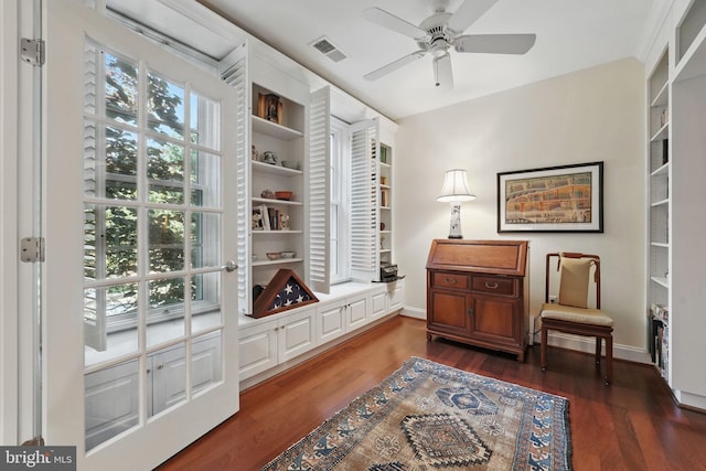 1023 N Royal St Unit 207, Alexandria, VA 22314 - living area featuring dark wood-type flooring, ceiling fan, and baseboards