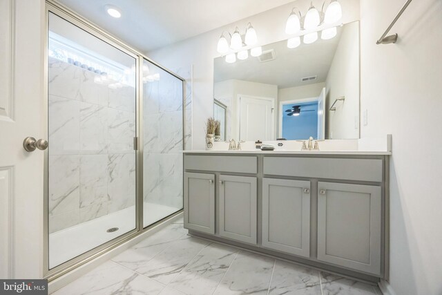 402 Monte Farm Rd, Mount Laurel, NJ 08054 - bathroom with marble look tile flooring, a marble finish shower, and double vanity