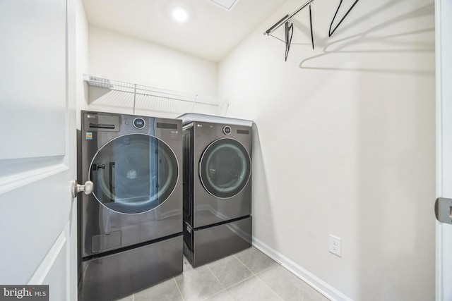 402 Monte Farm Rd, Mount Laurel, NJ 08054 - laundry area with washer and clothes dryer, tile patterned flooring, and baseboards