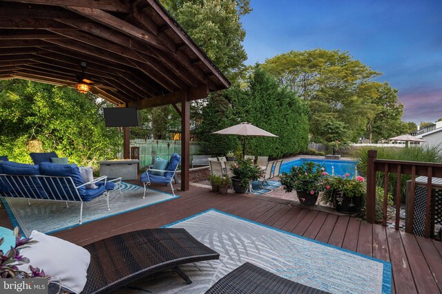 872 Kilby Dr, Yardley, PA 19067 - wooden terrace featuring a fenced backyard and outdoor lounge area