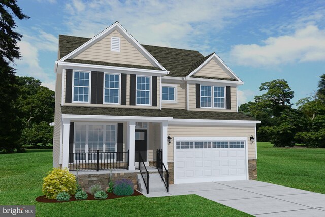420 Bellflower Way Merion Plan, Unit Merion Plan, Townsend, DE 19734 - traditional-style home featuring driveway, covered porch, a front yard, and an attached garage